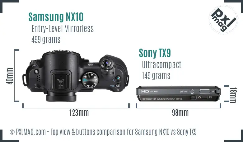 Samsung NX10 vs Sony TX9 top view buttons comparison
