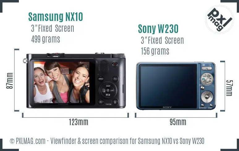 Samsung NX10 vs Sony W230 Screen and Viewfinder comparison