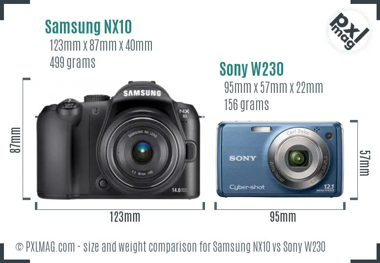 Samsung NX10 vs Sony W230 size comparison