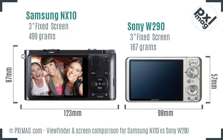 Samsung NX10 vs Sony W290 Screen and Viewfinder comparison