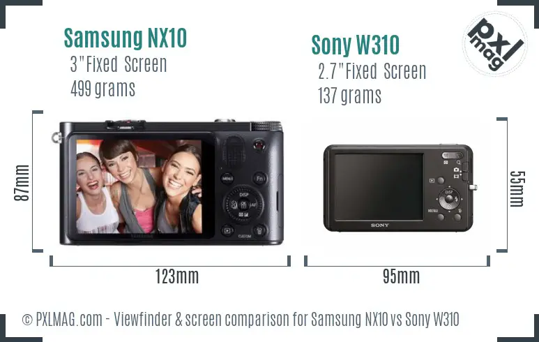 Samsung NX10 vs Sony W310 Screen and Viewfinder comparison