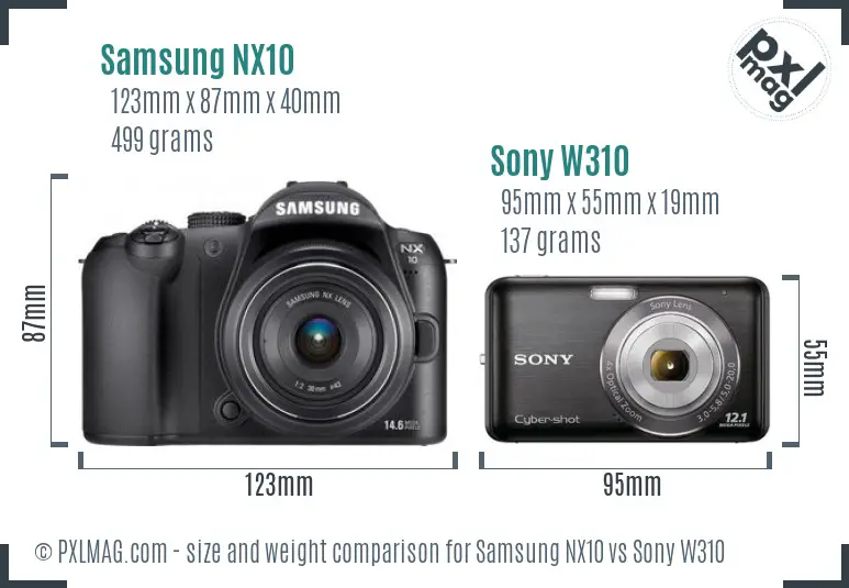 Samsung NX10 vs Sony W310 size comparison