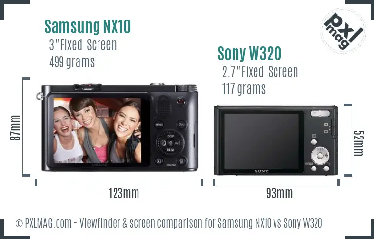 Samsung NX10 vs Sony W320 Screen and Viewfinder comparison