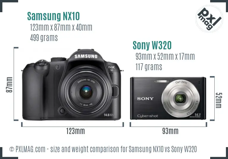 Samsung NX10 vs Sony W320 size comparison