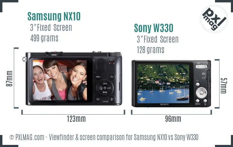 Samsung NX10 vs Sony W330 Screen and Viewfinder comparison