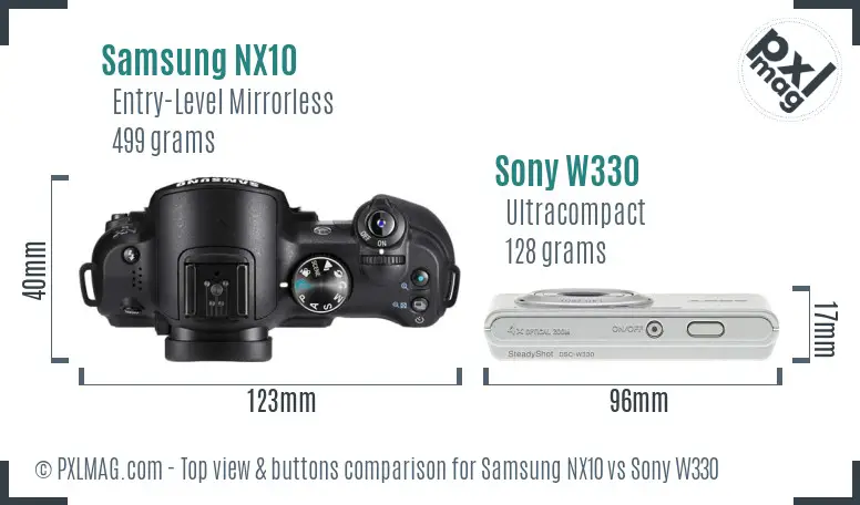 Samsung NX10 vs Sony W330 top view buttons comparison