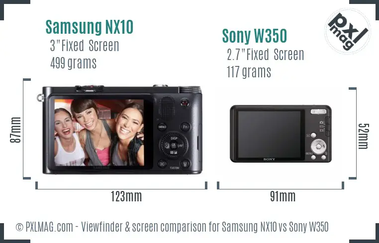 Samsung NX10 vs Sony W350 Screen and Viewfinder comparison