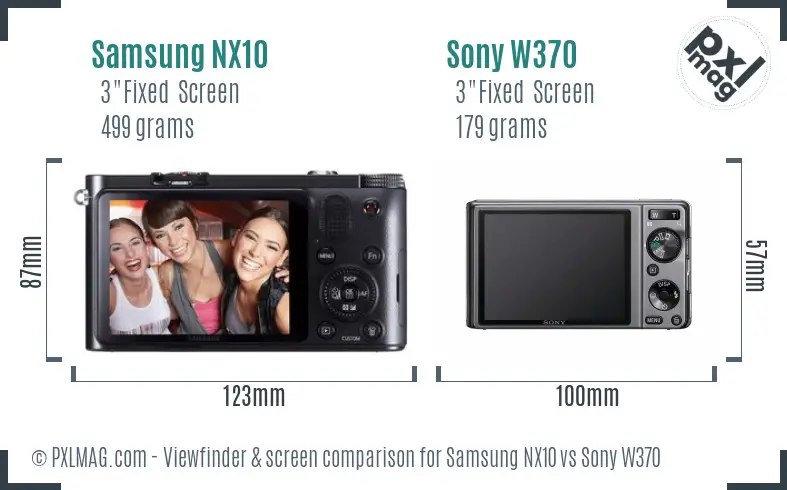 Samsung NX10 vs Sony W370 Screen and Viewfinder comparison