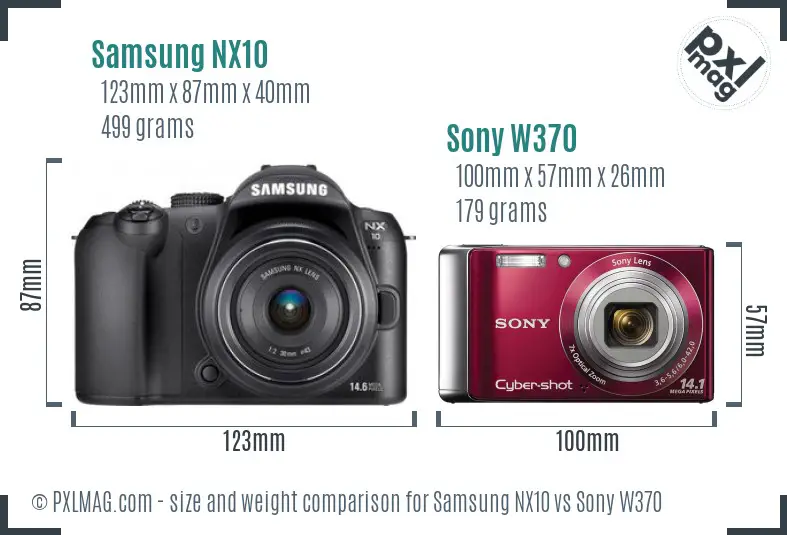 Samsung NX10 vs Sony W370 size comparison