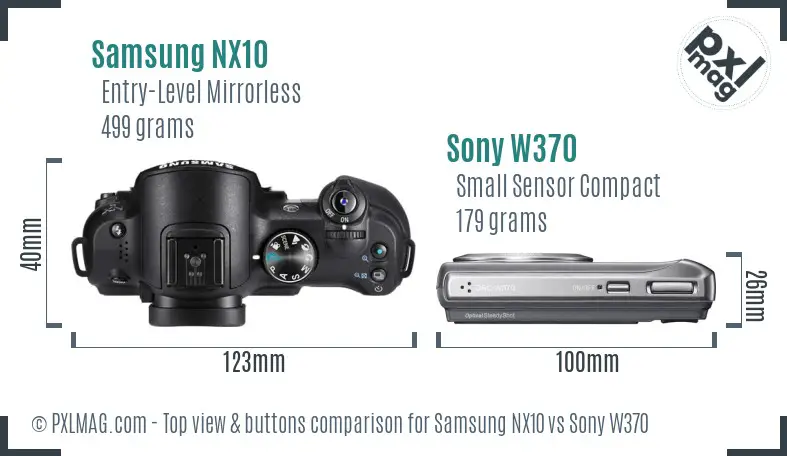 Samsung NX10 vs Sony W370 top view buttons comparison