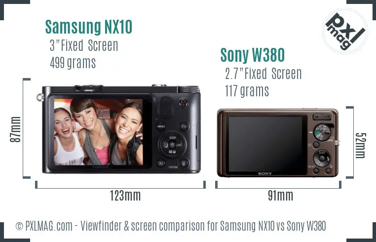 Samsung NX10 vs Sony W380 Screen and Viewfinder comparison
