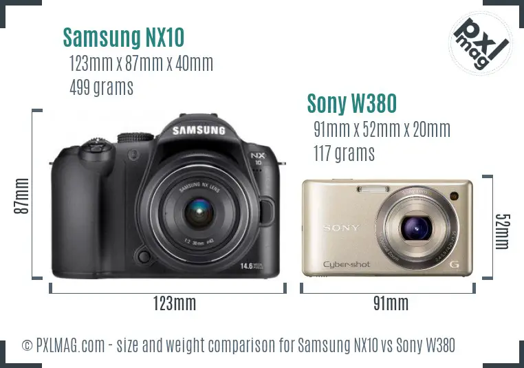 Samsung NX10 vs Sony W380 size comparison