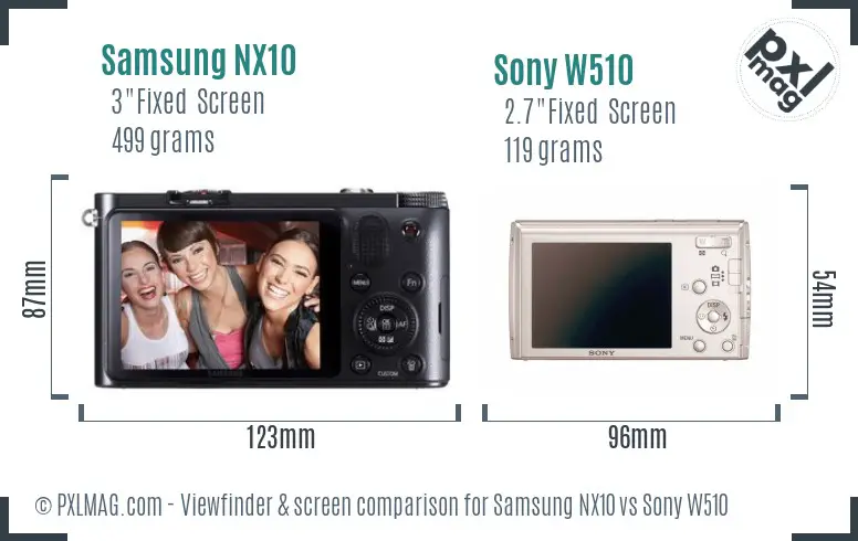 Samsung NX10 vs Sony W510 Screen and Viewfinder comparison