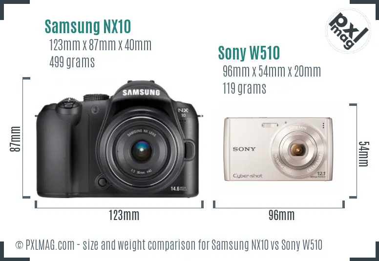 Samsung NX10 vs Sony W510 size comparison