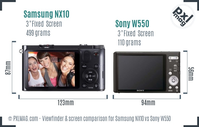 Samsung NX10 vs Sony W550 Screen and Viewfinder comparison