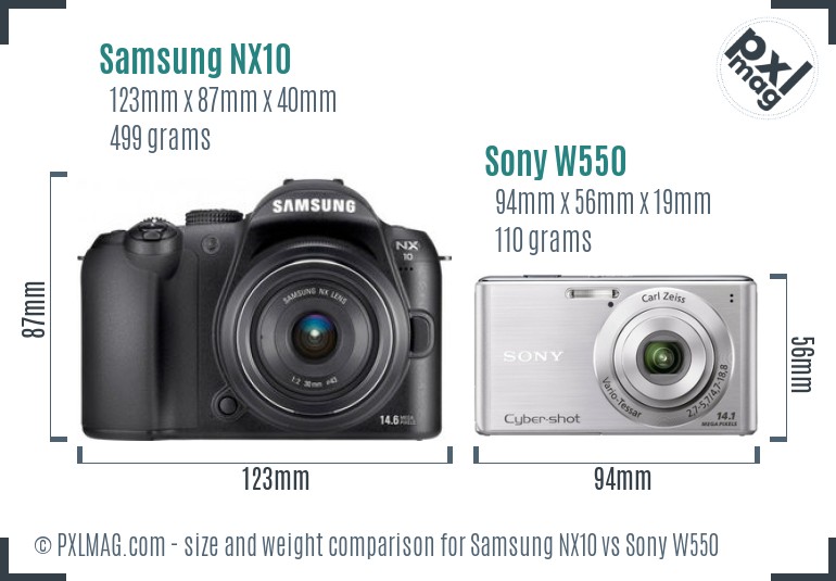 Samsung NX10 vs Sony W550 size comparison