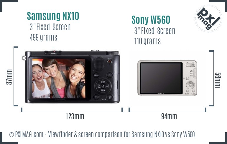 Samsung NX10 vs Sony W560 Screen and Viewfinder comparison