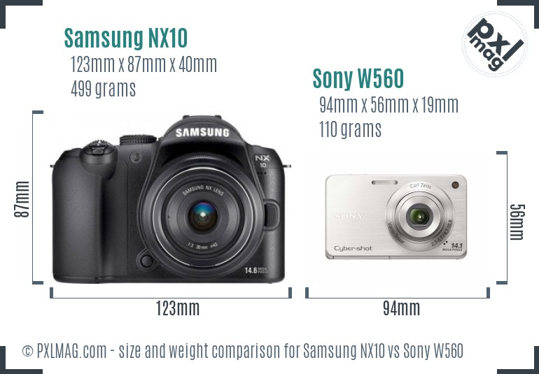 Samsung NX10 vs Sony W560 size comparison