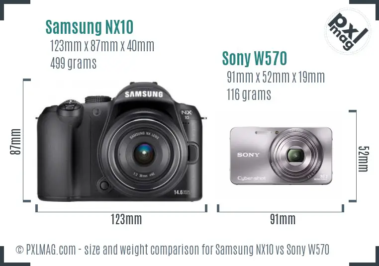 Samsung NX10 vs Sony W570 size comparison