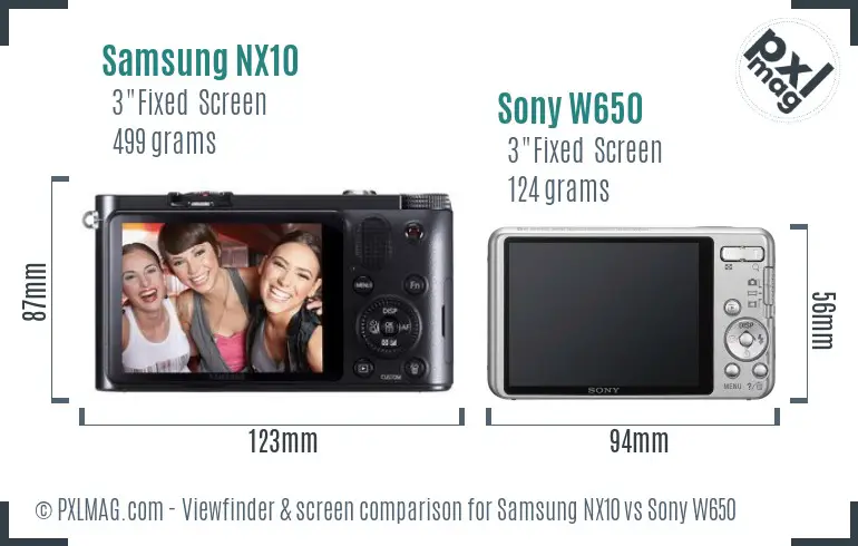 Samsung NX10 vs Sony W650 Screen and Viewfinder comparison