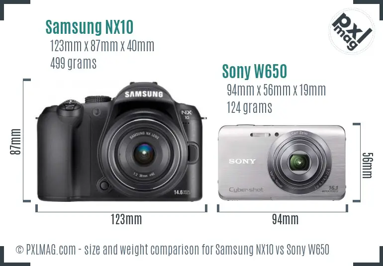 Samsung NX10 vs Sony W650 size comparison