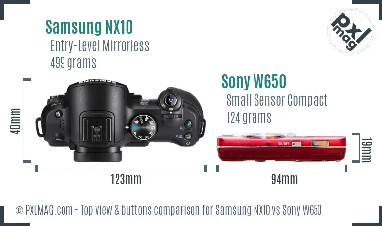 Samsung NX10 vs Sony W650 top view buttons comparison