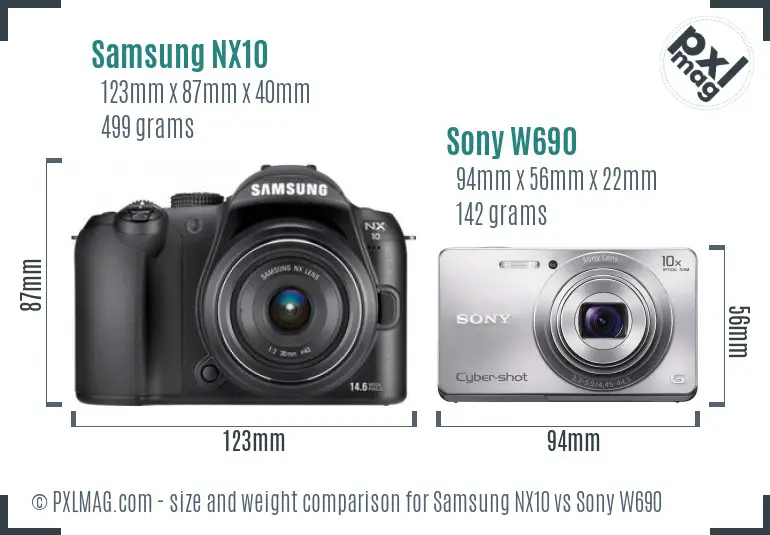 Samsung NX10 vs Sony W690 size comparison