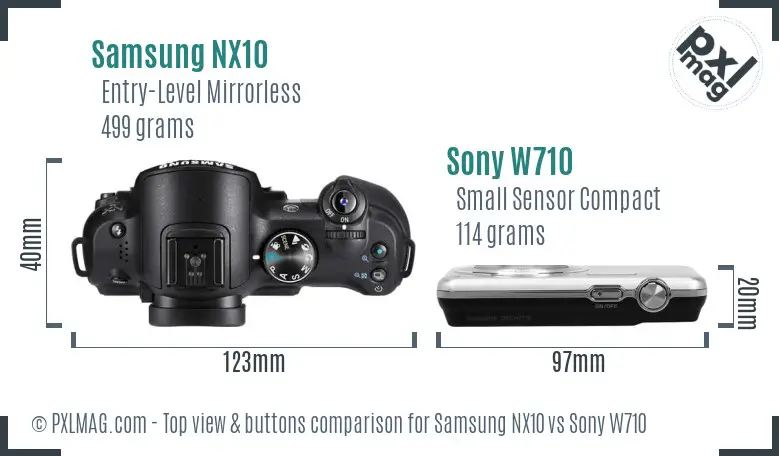 Samsung NX10 vs Sony W710 top view buttons comparison