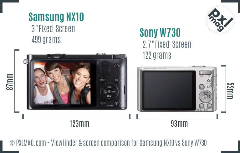 Samsung NX10 vs Sony W730 Screen and Viewfinder comparison