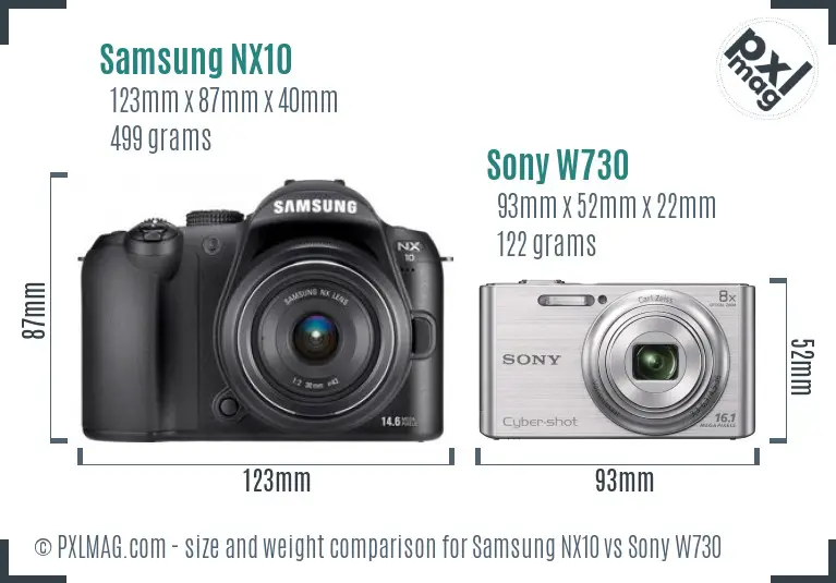 Samsung NX10 vs Sony W730 size comparison