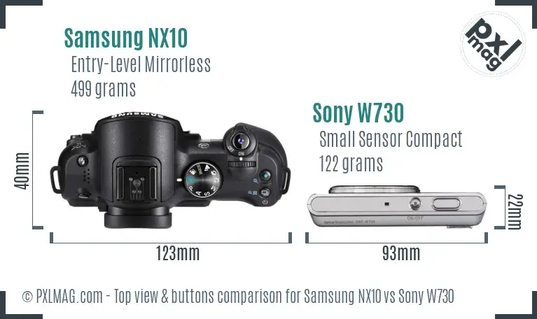 Samsung NX10 vs Sony W730 top view buttons comparison