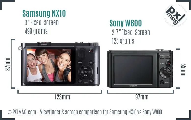 Samsung NX10 vs Sony W800 Screen and Viewfinder comparison