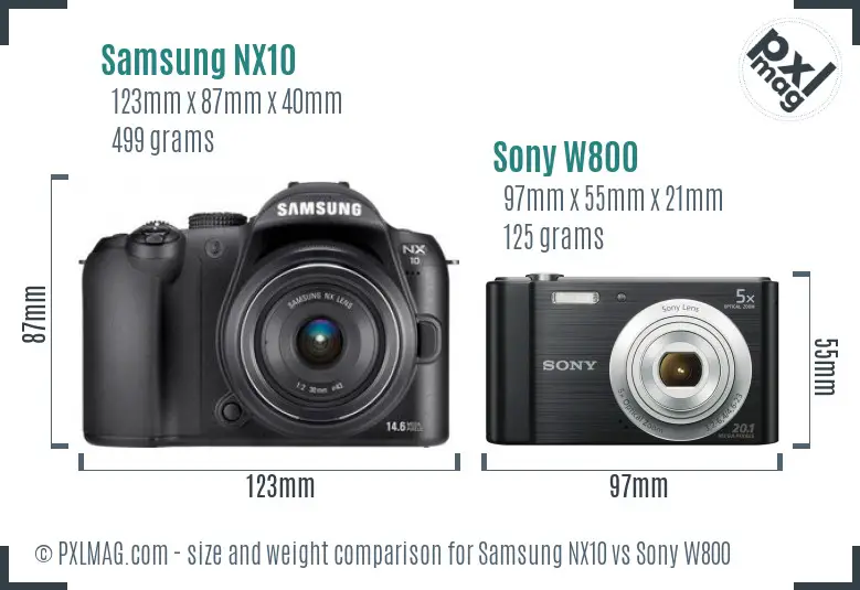 Samsung NX10 vs Sony W800 size comparison