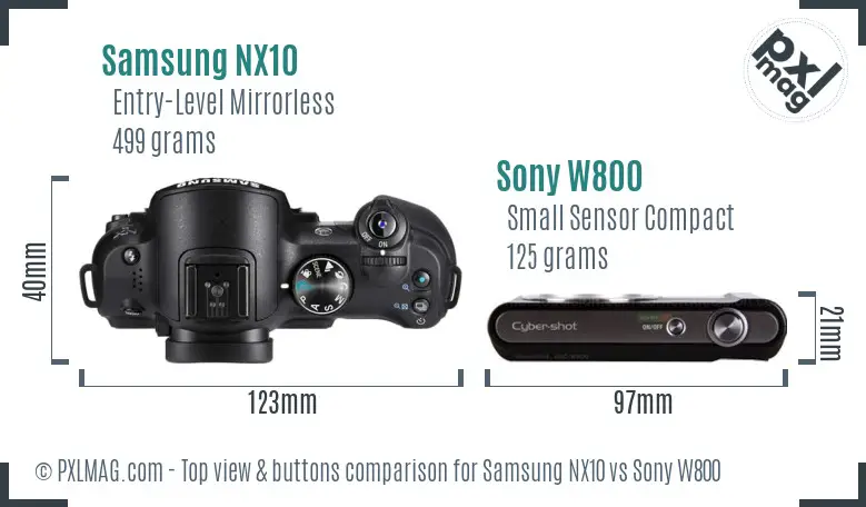 Samsung NX10 vs Sony W800 top view buttons comparison