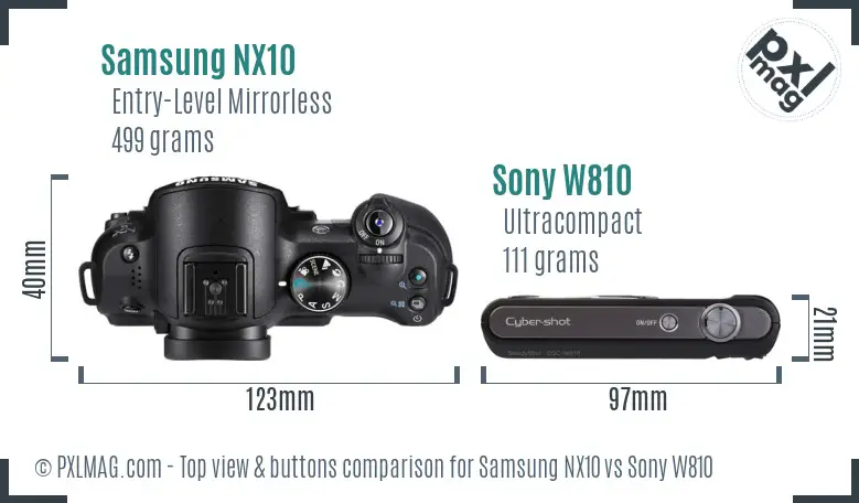 Samsung NX10 vs Sony W810 top view buttons comparison