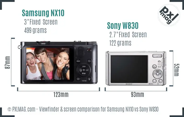 Samsung NX10 vs Sony W830 Screen and Viewfinder comparison