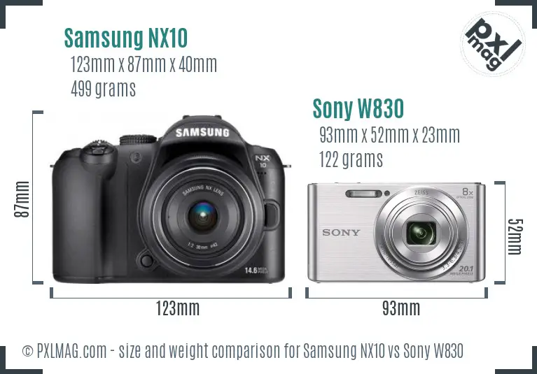 Samsung NX10 vs Sony W830 size comparison