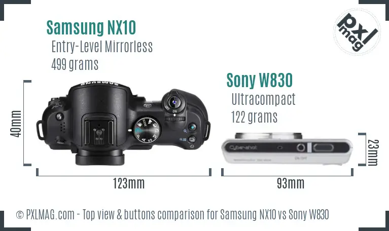 Samsung NX10 vs Sony W830 top view buttons comparison