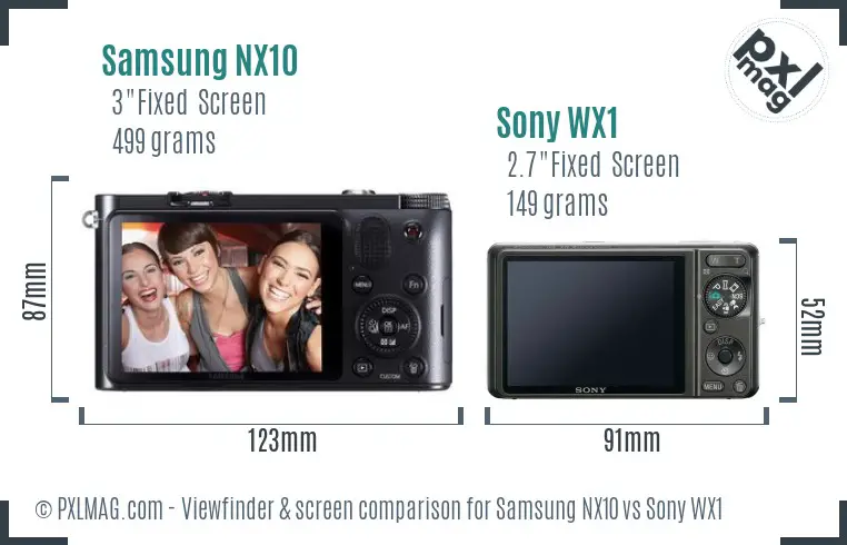Samsung NX10 vs Sony WX1 Screen and Viewfinder comparison