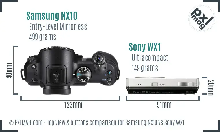 Samsung NX10 vs Sony WX1 top view buttons comparison