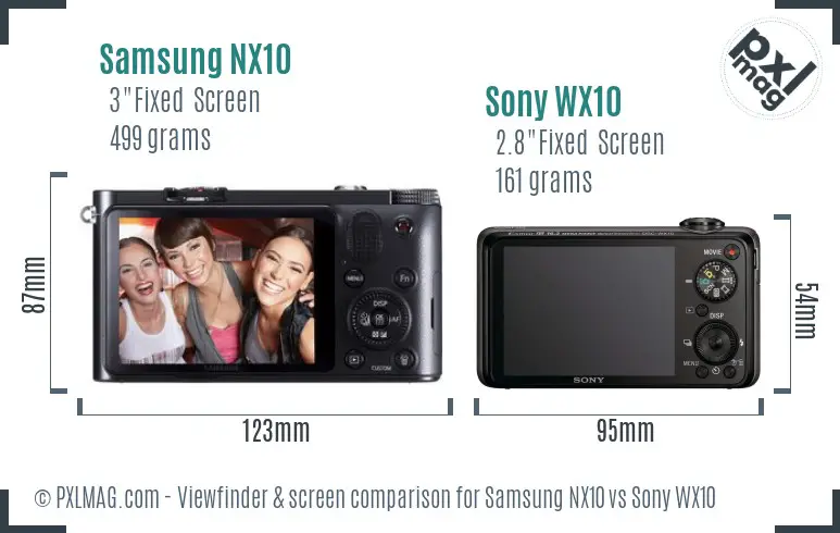 Samsung NX10 vs Sony WX10 Screen and Viewfinder comparison