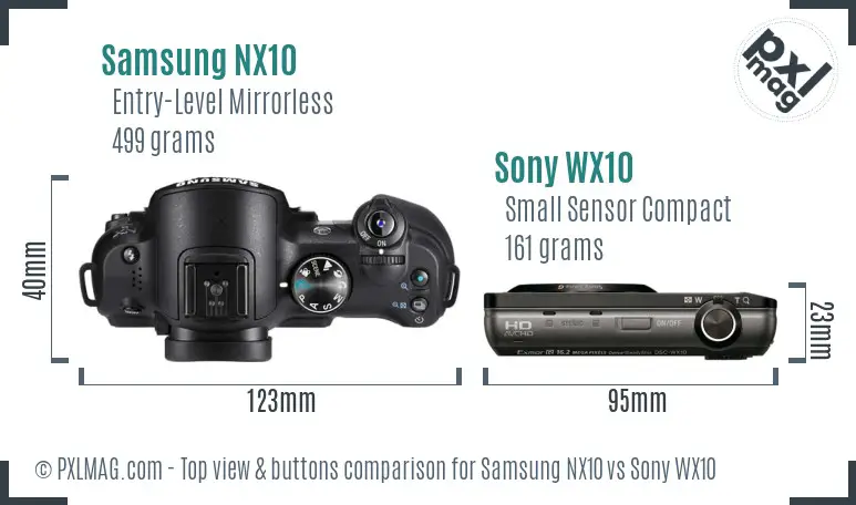 Samsung NX10 vs Sony WX10 top view buttons comparison
