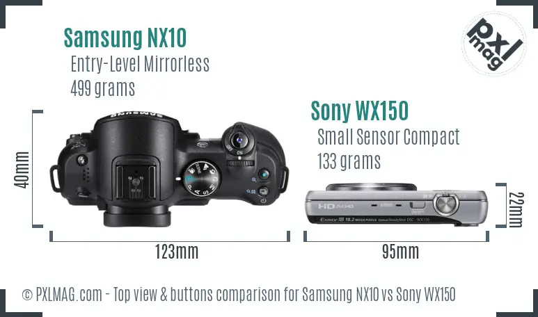 Samsung NX10 vs Sony WX150 top view buttons comparison