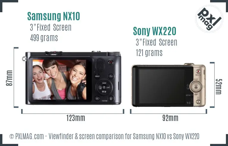 Samsung NX10 vs Sony WX220 Screen and Viewfinder comparison