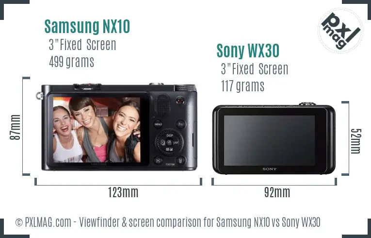 Samsung NX10 vs Sony WX30 Screen and Viewfinder comparison