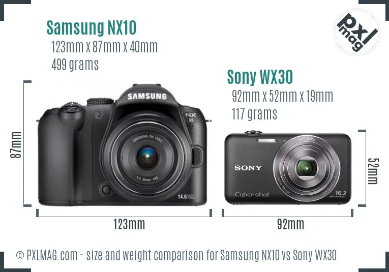 Samsung NX10 vs Sony WX30 size comparison