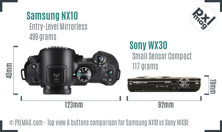 Samsung NX10 vs Sony WX30 top view buttons comparison