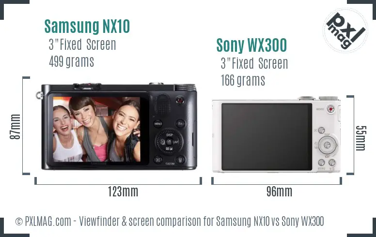 Samsung NX10 vs Sony WX300 Screen and Viewfinder comparison