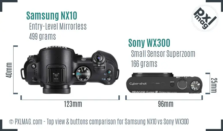 Samsung NX10 vs Sony WX300 top view buttons comparison