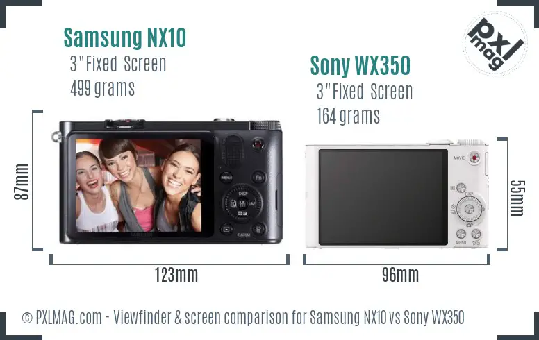 Samsung NX10 vs Sony WX350 Screen and Viewfinder comparison